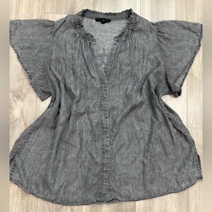 Jane and Delancey Washed Gray Button-Front Linen Blend Top Size 2X